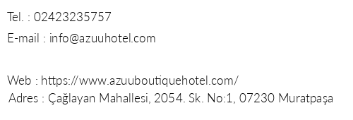 Azuu Boutique Hotel telefon numaralar, faks, e-mail, posta adresi ve iletiim bilgileri